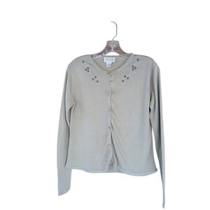 Silk Club Light Olive Silk & Cotton Cardigan Small